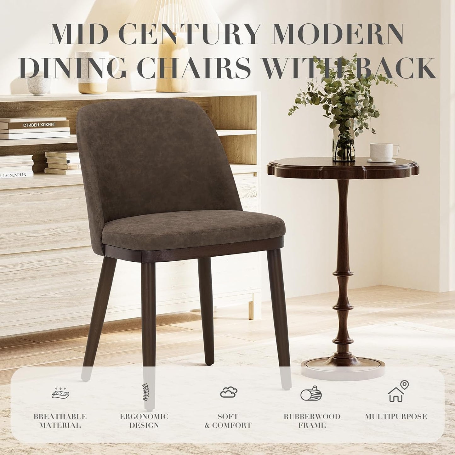 COLAMY Upholstered Dining Chairs Set of 6, Modern Kitchen Chairs with Back, Leather Side Dining Room Chairs with Wood Legs for Kitchen Dining Room Restaurant, Dark Brown