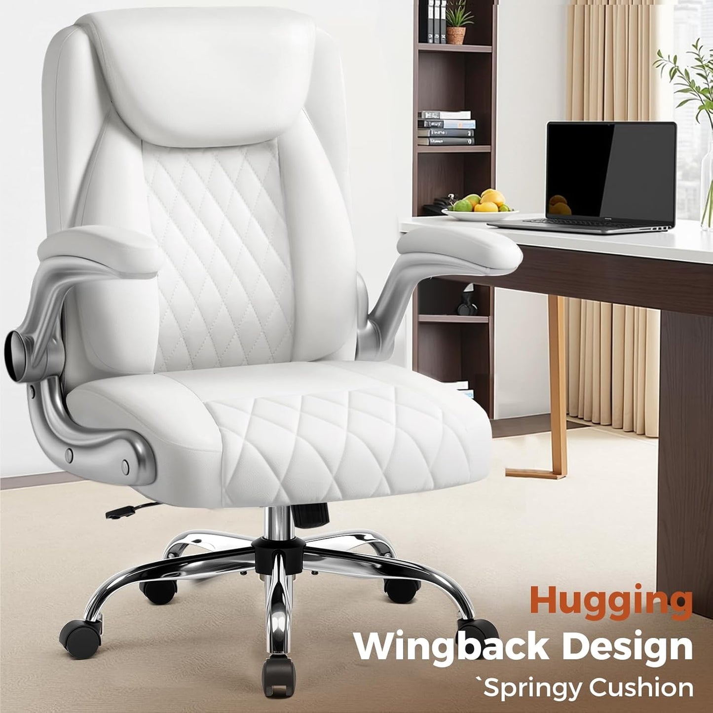 COMHOMA Leather Office Chair Ergonomic Computer Gaming Chair with Comfy Back Support, Executive Mid-Back,Small Gmaing Chair with Adjustable Armrests, for Short People Use, Rolling Swivel for Adults