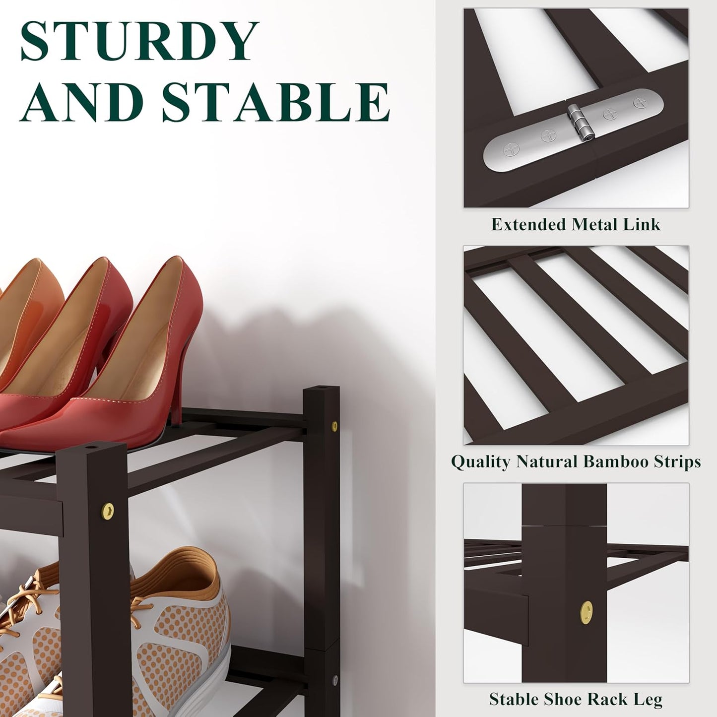 Smiry Shoe Rack, 5 Tier Bamboo Shoe Organizer, Stackable Free Standing Wooden Shoe Storage Shelf for Closet, Entryway, Front Door Entrance, Brown