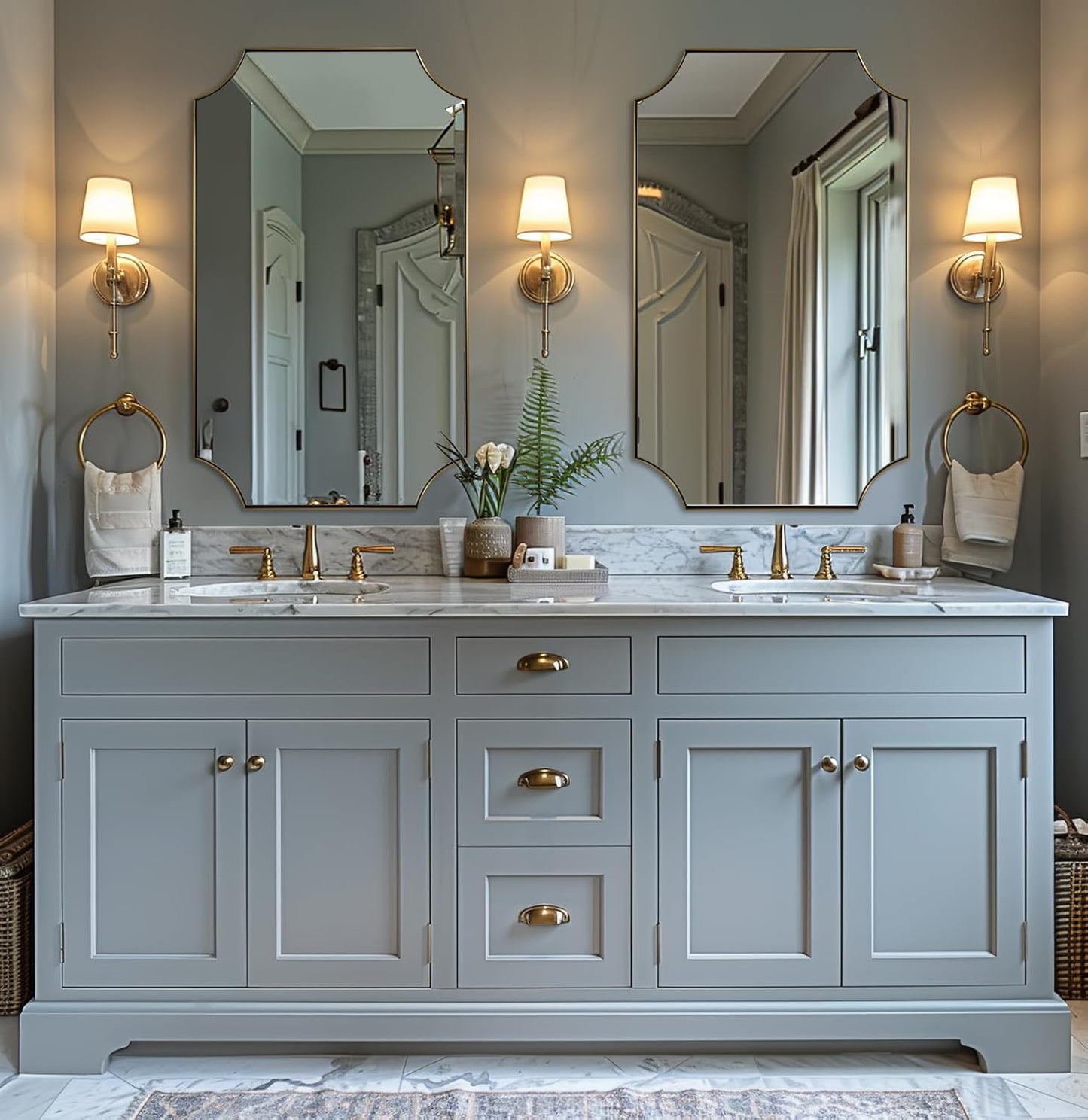 ANDY STAR Gold Scalloped Rectangle Mirror, 24x40 Inch Rectangle Bathroom Mirror, Accent Rectangular Mirror with Scalloped Edge Corner, Brass Bathroom Mirror with Anti-Rust Finish, Horizontal/Vertical