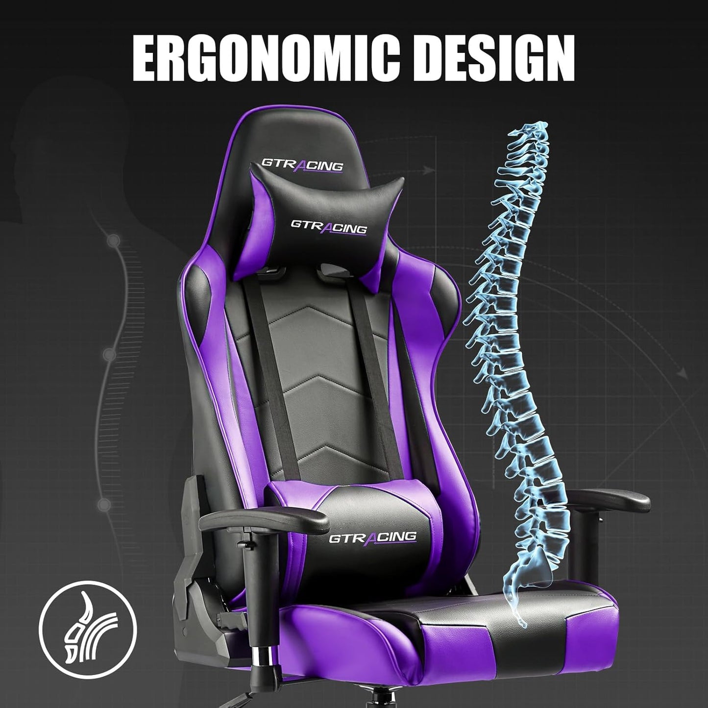 GTRACING Gaming Chair, Ergonomic Office Computer Chair with Lumbar & Headrest Support, Swivel Video Game Chair with Height & Armrest Adjustable for Adults, Purple