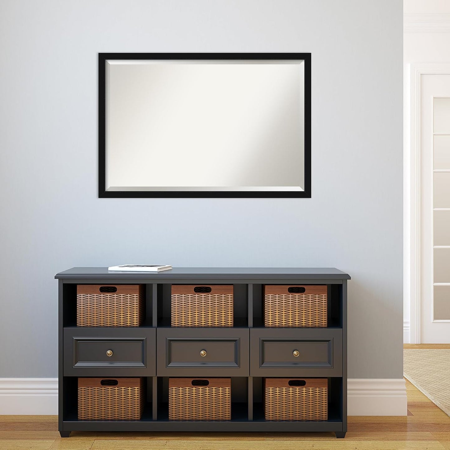 Amanti Art Black Bathroom Mirror for Over Sink, 26x38 Avon Black Narrow Rectangle Vanity Mirror, Large Casual Frame, Hangs Horizonally and Vertically, Bathroom Wall Decor, Beveled Edge