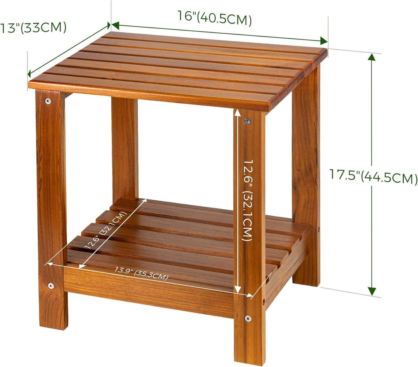 Utoplike Teak Side Table Outdoor, Patio End Table Double Layer, Wooden Coffee Accent Tables for Backyard, Garden, Bed, Living Room, Couch, Two-Tier