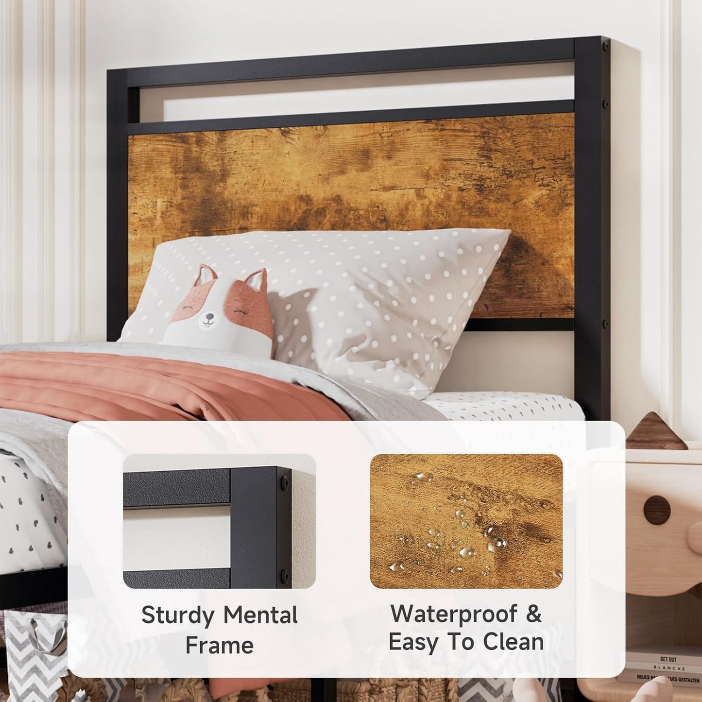 Z-hom Upgraded Twin Bed Frames, Heavy Duty Metal Sturdy Bed Frame Twin Size with Modern Wood Headboard & Footboard, Stable Platform Bed Furniture Bed Storage, No Noise, No Box Springs, Vintage Brown