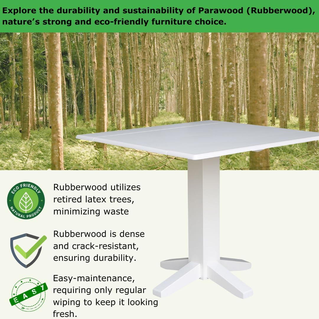 Solid Wood 36" Square Dual Drop Leaf Dining Table, White