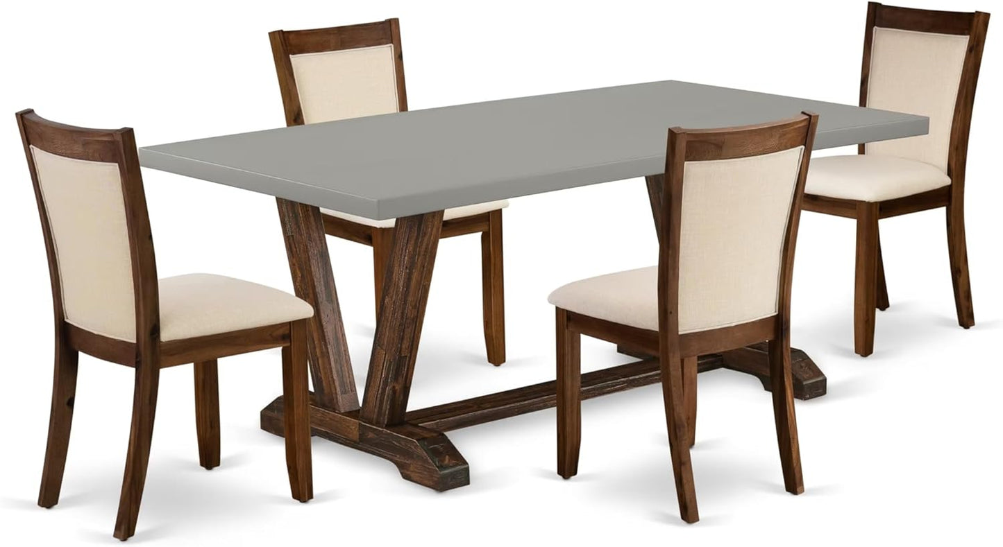 East West Furniture V797MZN32-5 5 Piece Kitchen Table Set Includes a Rectangle Dining Table with V-Legs and 4 Light Beige Linen Fabric Parson Dining Room Chairs, 40x72 Inch, Multi-Color