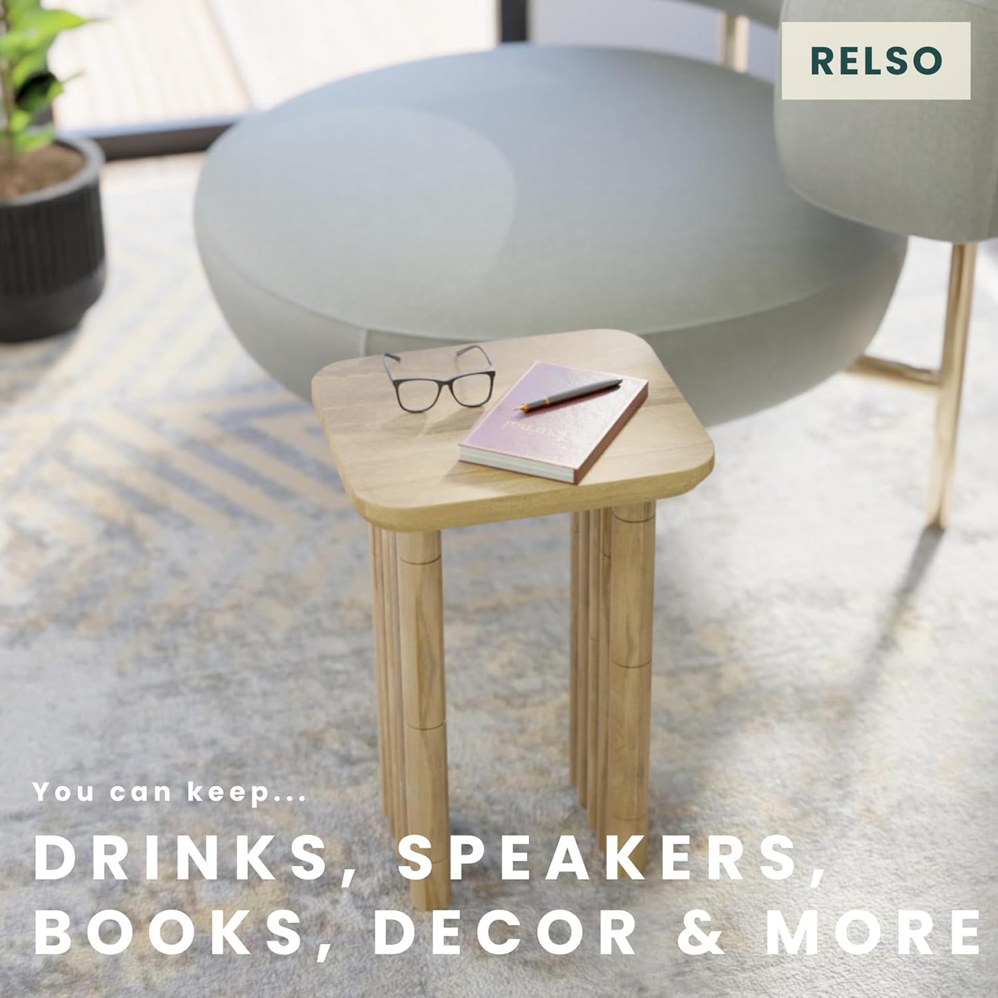 Bambos End Table | Sold Mango Wood Bedside Table, Natural Finish Side Table for Living Room, Bedroom, Entryway | Handcrafted Nightstand, Easy Assembly, Bamboo Inspired Legs, Compact, Boho Accent Table