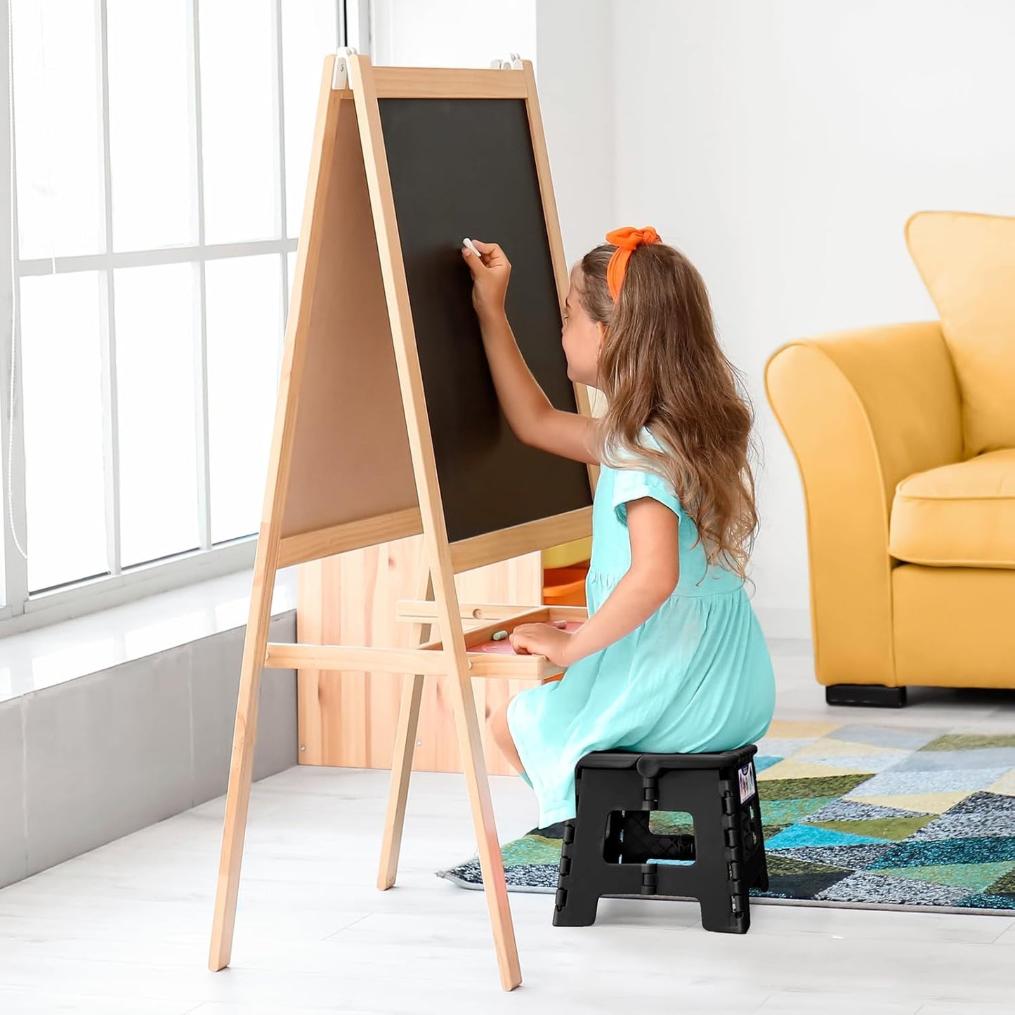 Delxo Folding Step Stool 9 Inch Non-Slip Foldable Stools Up to 300 LBS Kitchen Collapsible Fold Up Stepping Stool with Dotted 1 Pack Black