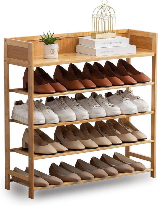 Bamboo Shoe Rack Organizer, 5 Tier Shoe Shelf Storage Organizer, for Entryway, Hallway, and Closet (Nature)