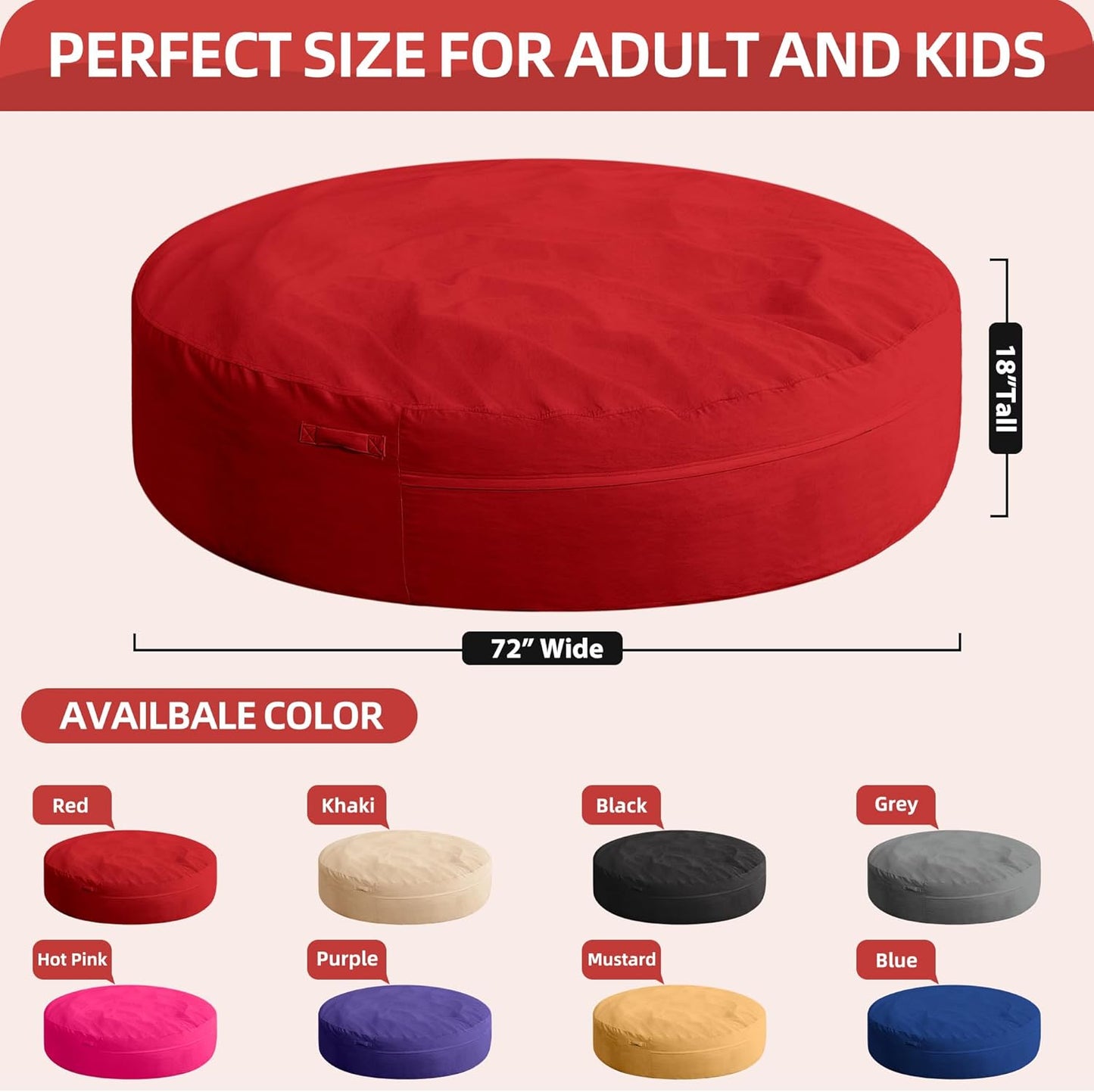 HABUTWAY XX-Large Bean Bag Chair: Giant 7' Memory Foam Furniture Bean Bag Chairs for Adults with Microfiber Cover 7Ft (Red)