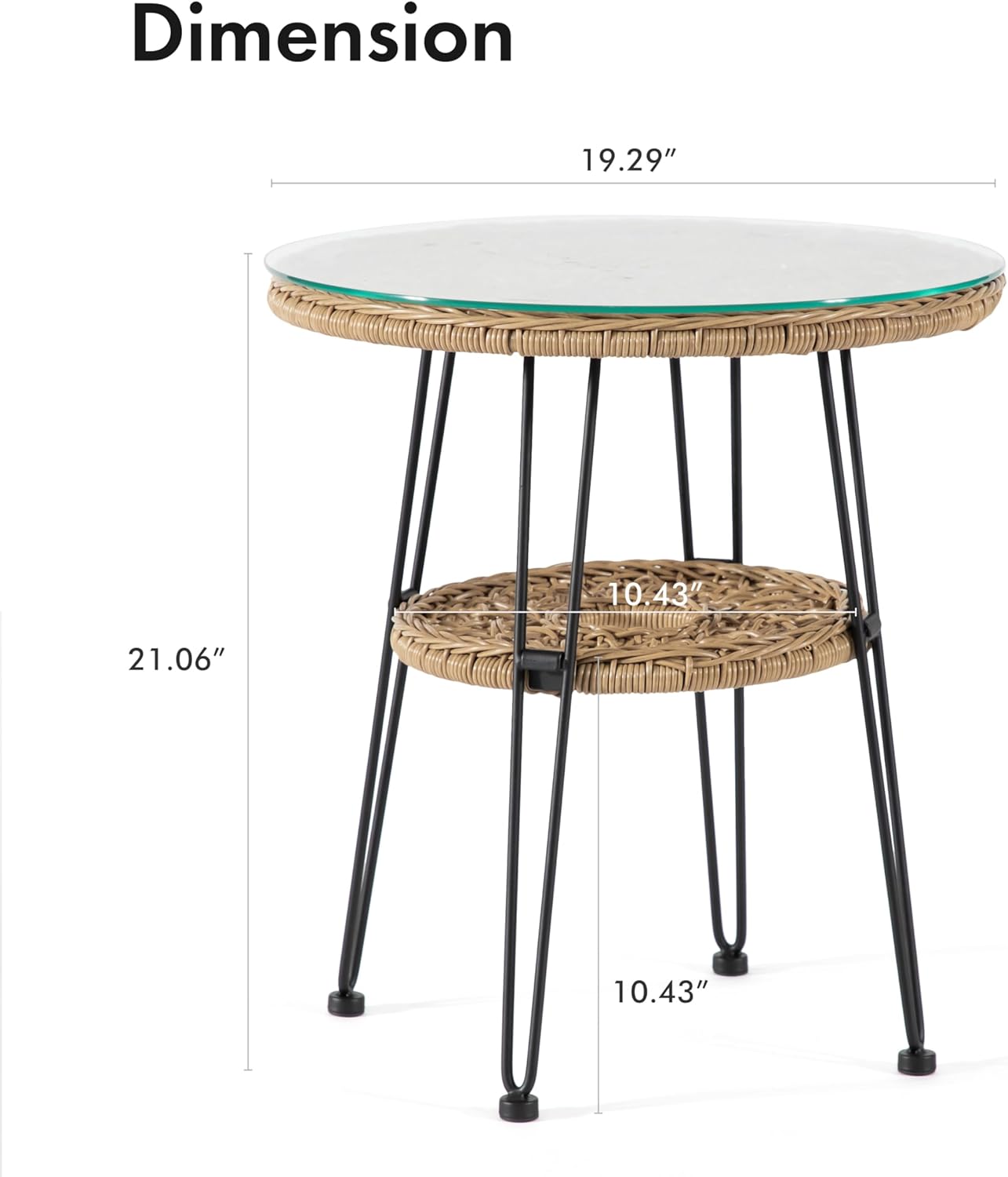 Muse & Lounge Co. Ysar Boho 19-inch Round Coffee Table Outdoor with Tempered Glass Top and Metal Frame, Handcrafted Coastal Furniture for Patio, Poolside, Garden, Yard, Natural