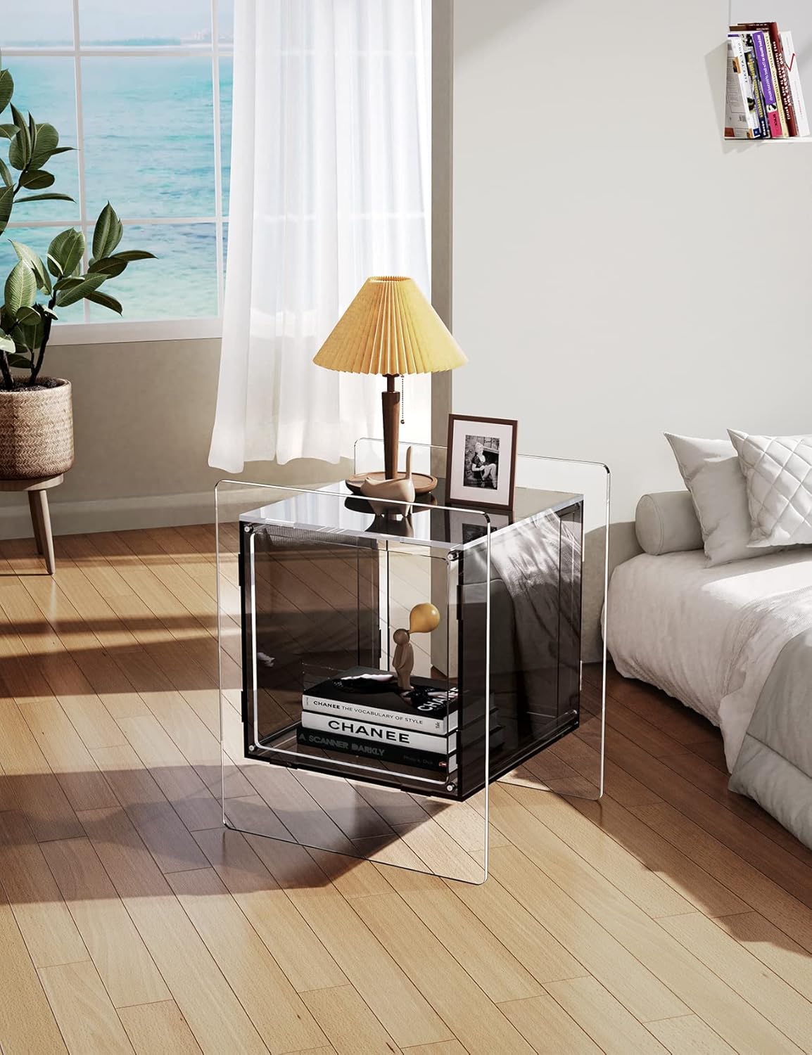 Acrylic Nightstand Colorful Bedside Table with Open Storage Shelf,Clear Side Table for Living Room (1, Black)