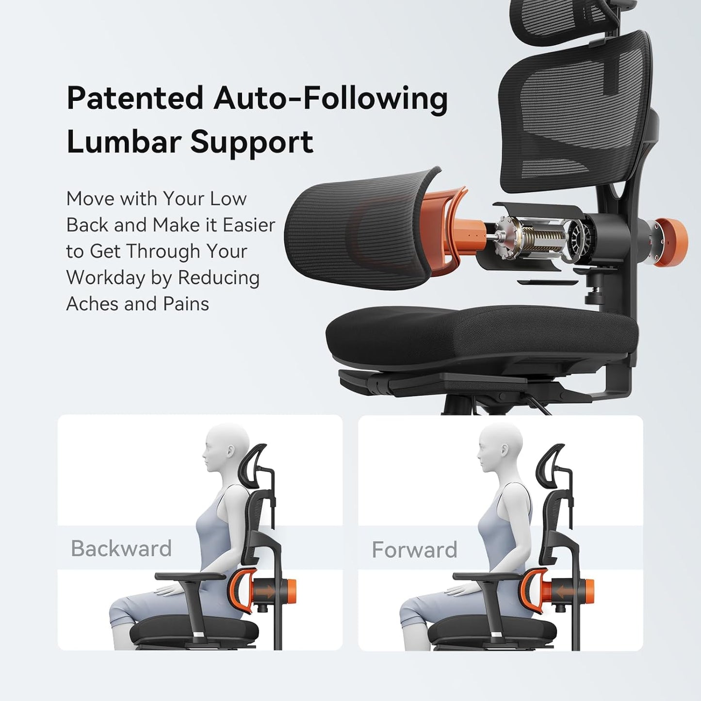 Newtral Office Chair Ergonomic - Home Office Desk Chair, Auto-Following Lumbar Support, 4D Armrest, Seat Depth and Height Adjustable for Long Time Sitting (with Footrest + Laptop Tray, Black)