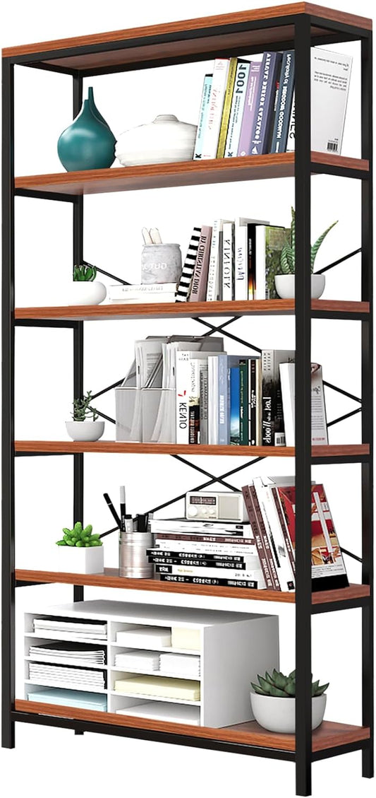 Himimi 6 Tier Industrial Bookshelf, Vintage Standing Storage Shelf, Display Shelving Units, Tall Bookcase, Industrial Metal Book Shelves for Living Room Bedroom and Home Office