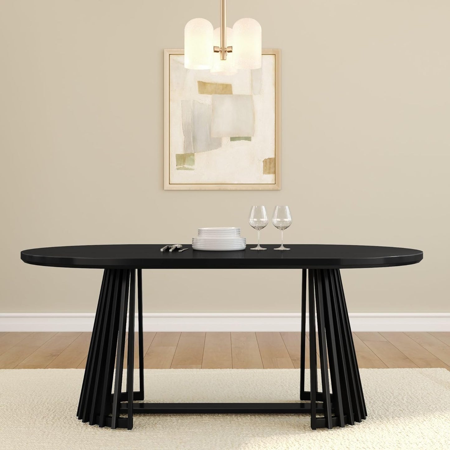 Plank+Beam Lido Oval Dining Table, 72", Round Wooden Minimalist Kitchen Table fits 4 to 6, Black