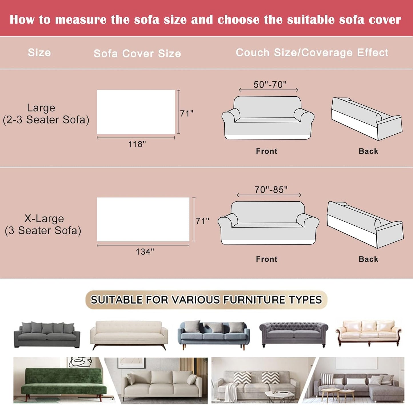 VM VOUGEMARKET Pink Sofa Cover Thick Shaggy Fluffy Sectional Couch Cover Plush Furniture Cover Soft Faux Fur Sofa Slipcover for Couch Futon Bed -Pink,71" x 134"