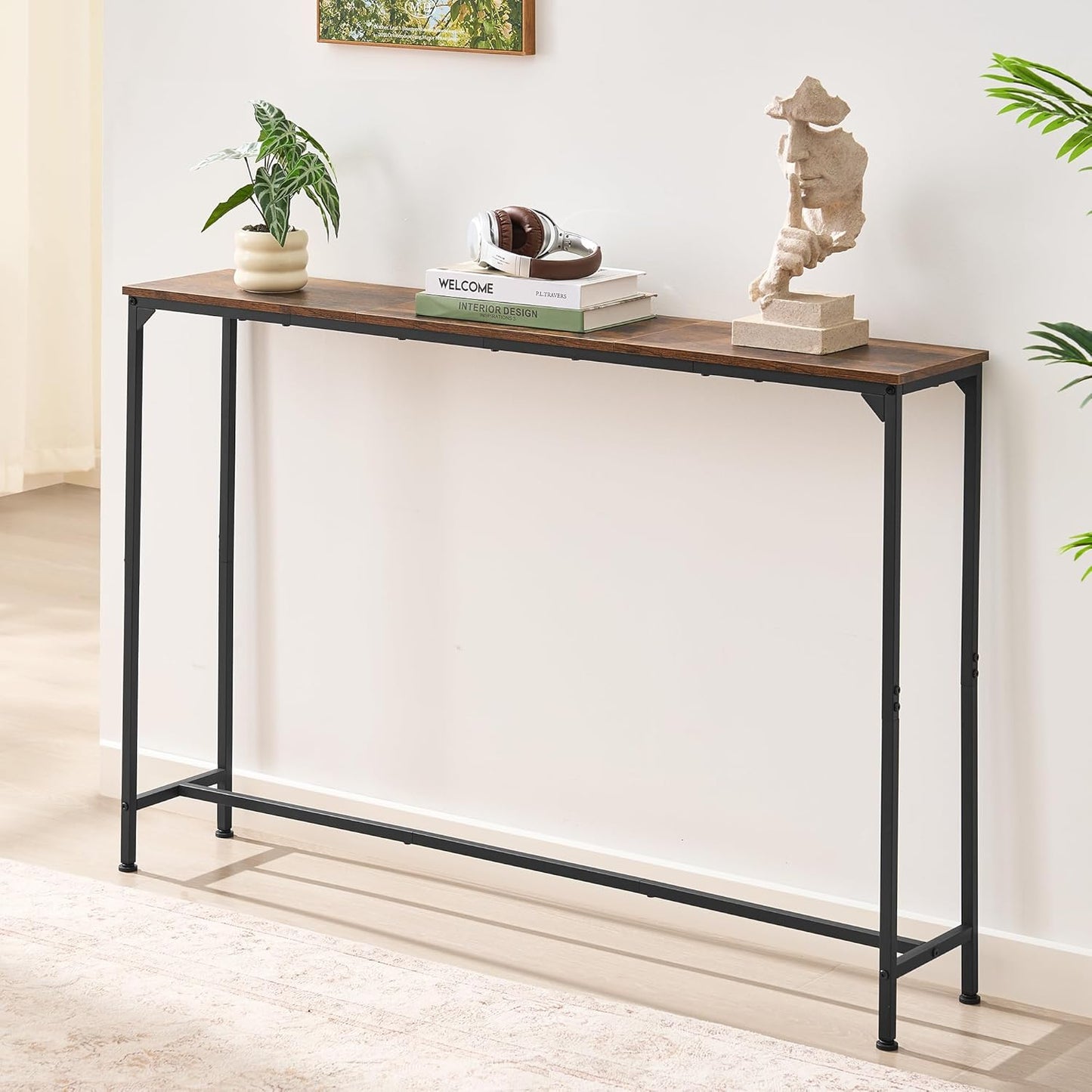 Console Table, Narrow Entryway Table, Thin Sofa Table, Behind Couch Table,for Hallway, Bedroom, Living Room, Foyer, 9.4 x 47.2 x 31.5 Inches, Rustic Brown
