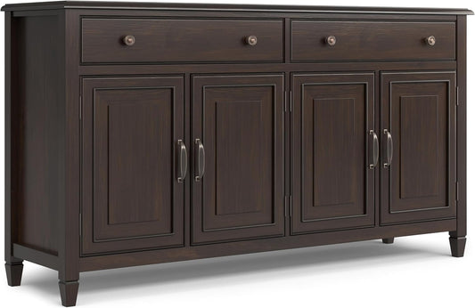 SIMPLIHOME Connaught SOLID WOOD 67 inch Wide Traditional Large Sideboard Buffet Storage Cabinet in Dark Chestnut Brown for the Living Room, Entryway and Family Room