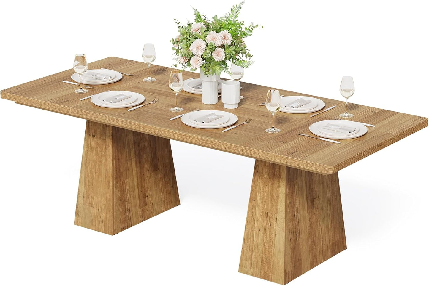 LITTLE TREE Dining Table for 6 People, Wooden Dining Table, Rectangle Table with Heavy Duty Legs, Modern Dining Table for Kitchen, Dining Room, Light Brown