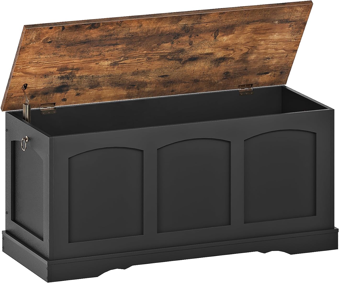 39.4" Storage Chest Bench with Lift Lid, Toy Chest with Safety Hinge, Entryway Shoe Bench, Wooden Storage Trunk, Holds up to 220 lb, for Living Room, Bedroom, Black and Rustic Brown MCW12BF