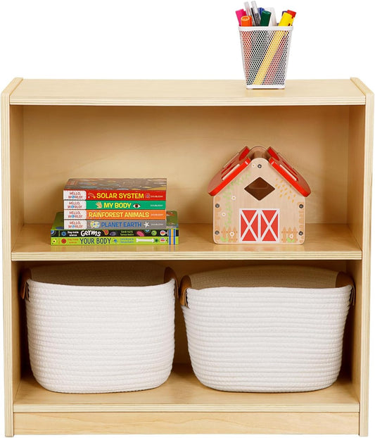 OOOK Montessori Toy Shelf, Kids Bookshelf and Toy Storage, Small Bookshelf for Kids, 2-Tier Wooden Storage Shelves for Classroom, Kindergarten, Kids Room, Playroom, Daycare Center and More