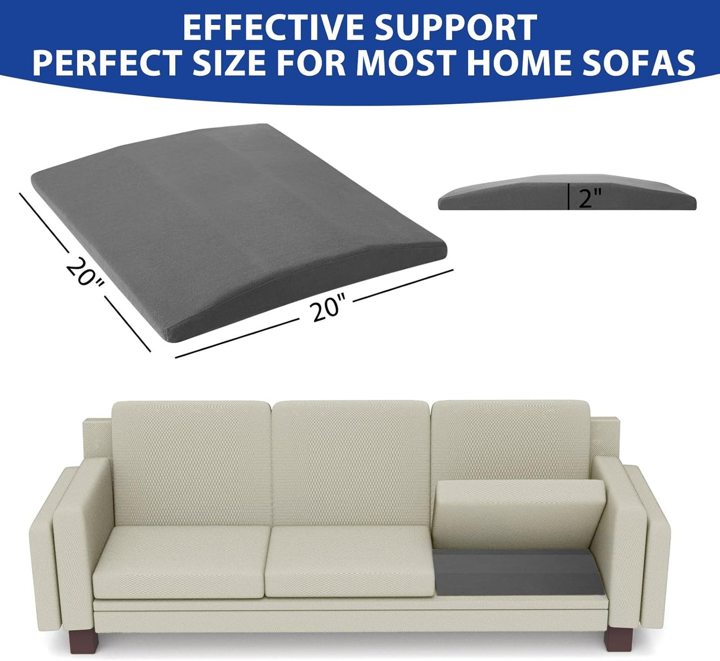 Sofa Couch Cushion Support for Sagging Seats, Trapezoidal 20" x 20" High Density Foam Replacement for Sofa Furniture Seats, Set of 2