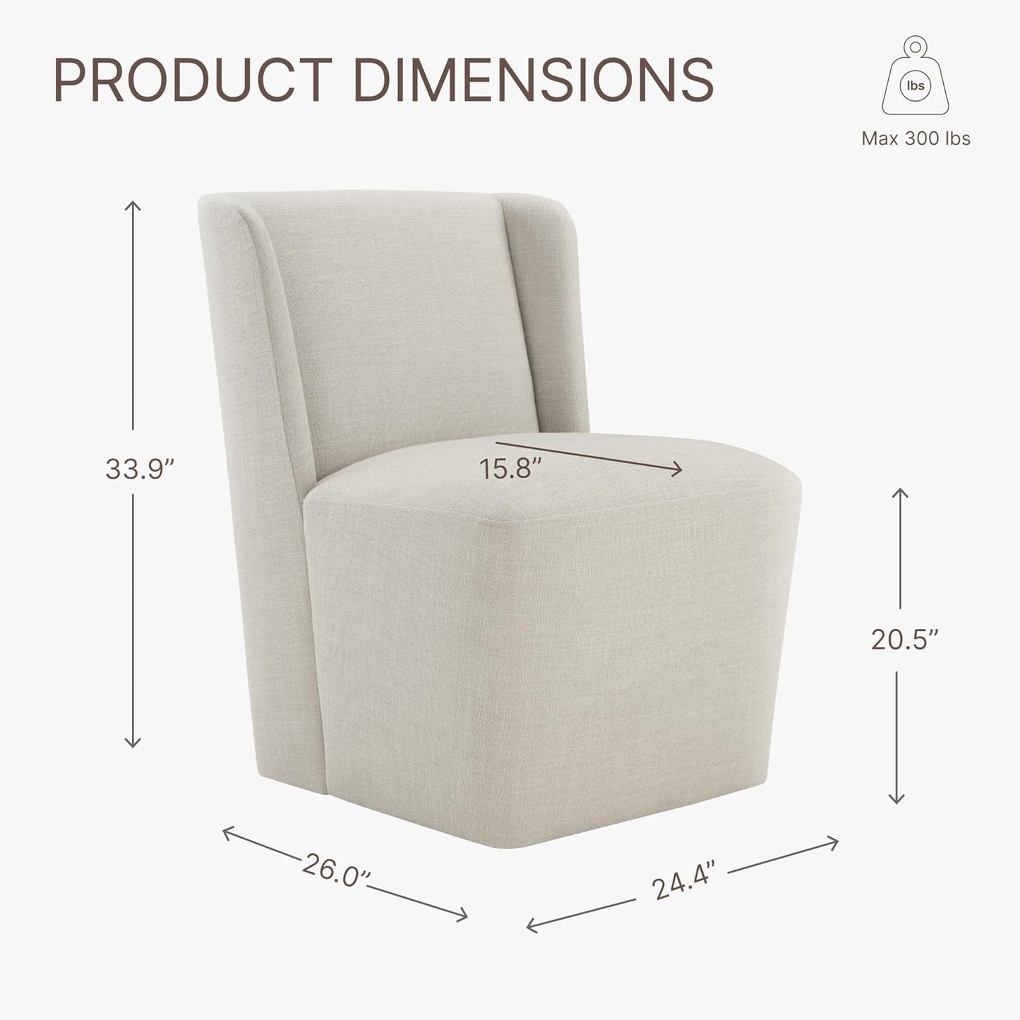 Dining Chairs with Casters No Assembly Upholstered Wingback Single Sofa Armless Deskchair for Bedroom Waiting Room Kitchen Diningroom