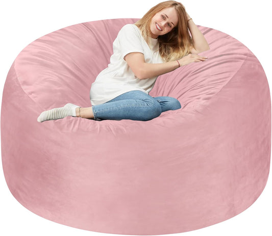 Homguava 5 FT Bean Bag Chair: 5' Bean Bags with Memory Foam Filled, Large Beanbag Chairs Soft Sofa with Dutch Velvet Cover-Light Pink