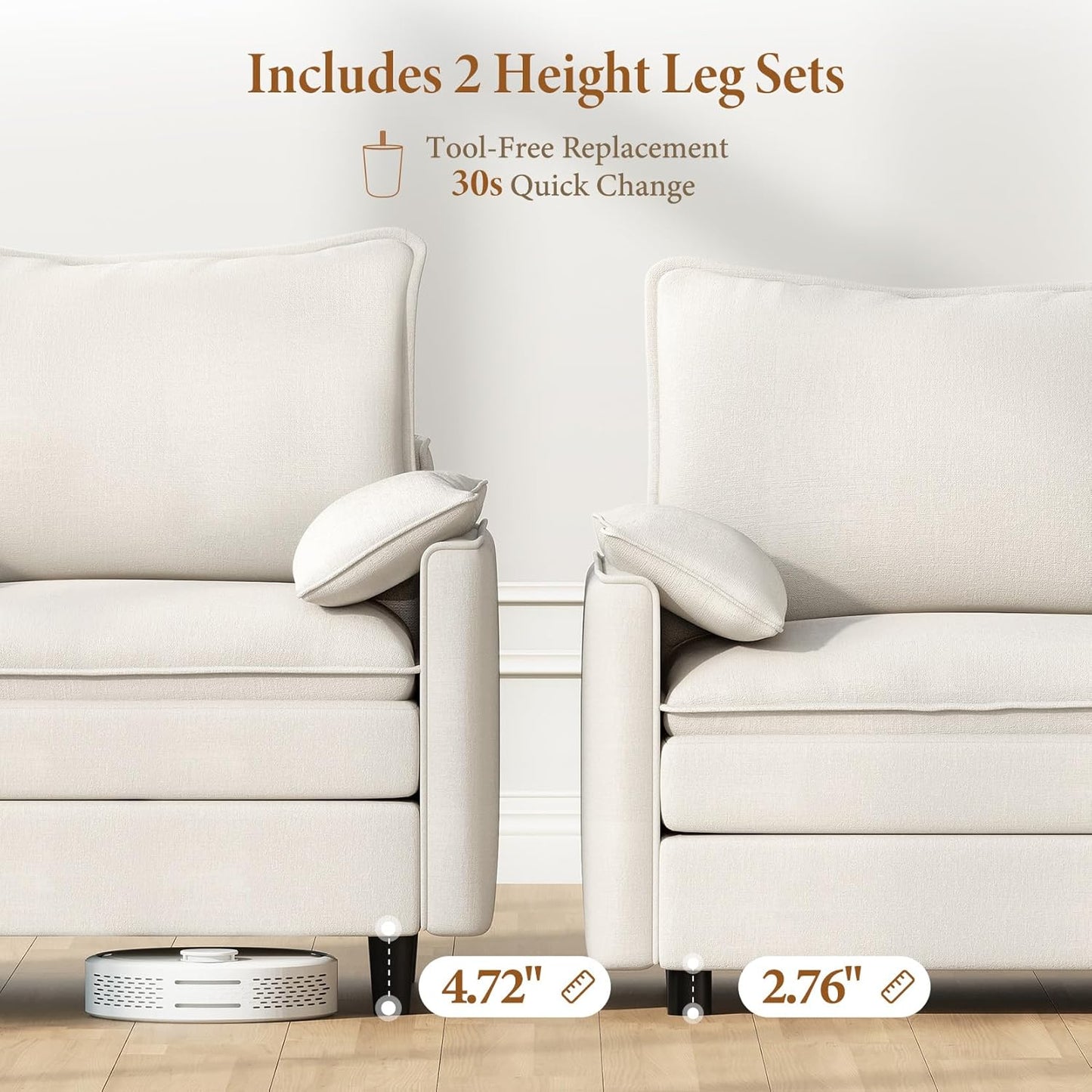 Vesgantti Large Modular Sectional Sofa, Big Comfy Cloud Couch with Ottoman Deep Seat Chenille Cloud Sofa, 9 Seater Large Sectional Couches for Living Room, Bedroom and Apartment, Snow White