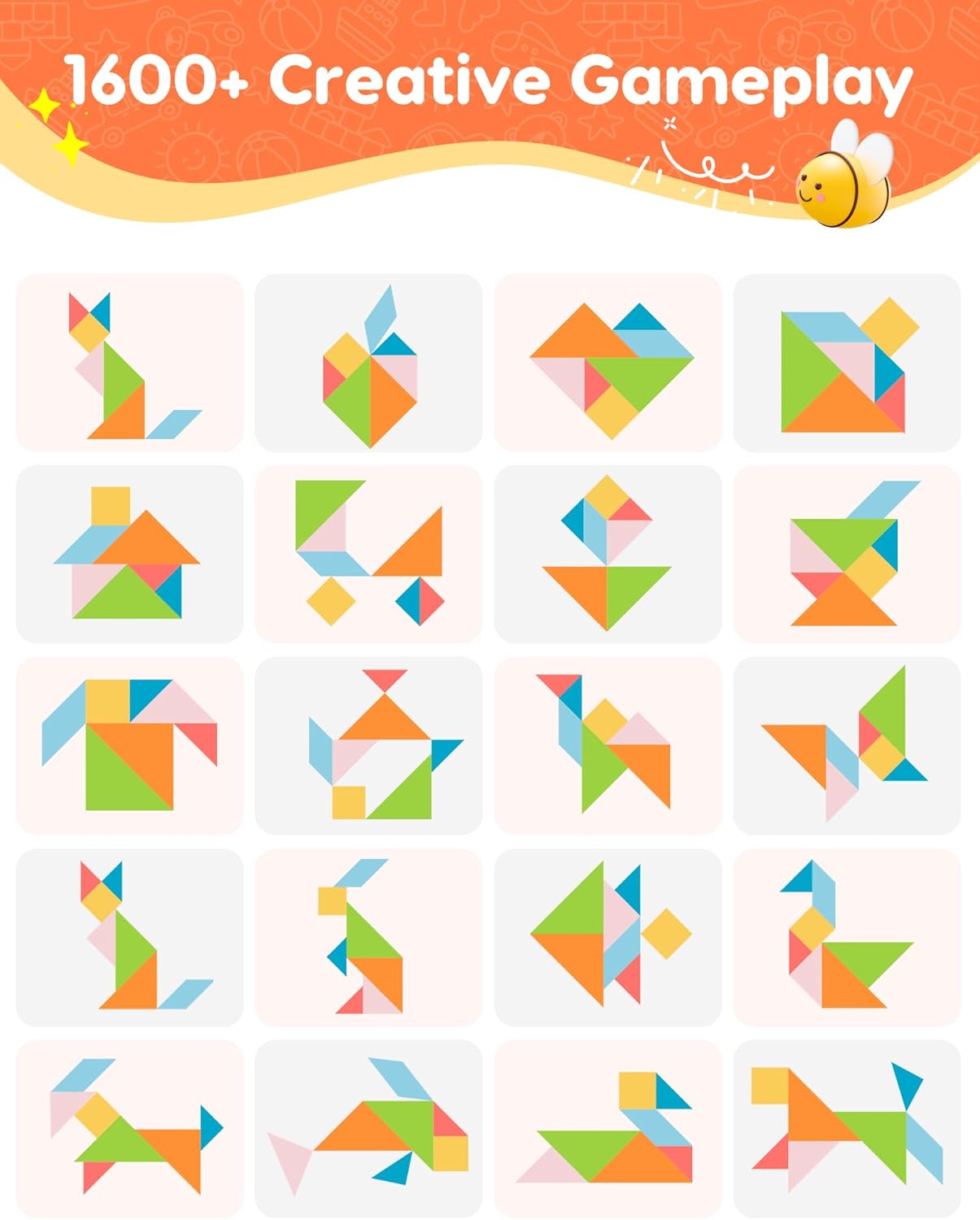 Kids Play Sofa, Tangram Square Puzzles Couch Furniture, Modular Kids Play Couchs Furniture, Puzzle Solving Couch Building Fort for Playroom Bedroom Boys Girls Teens, Rainbow