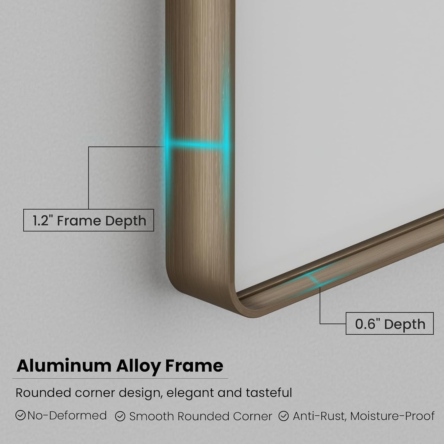 Bronze Bathroom Mirror 40x30 Inch, Brushed Bronze Metal Frame Mirror for Wall, Rounded Rectangle Bathroom Vanity Mirror with Tempered Glass, Anti-Rust, Horizontal/Vertical