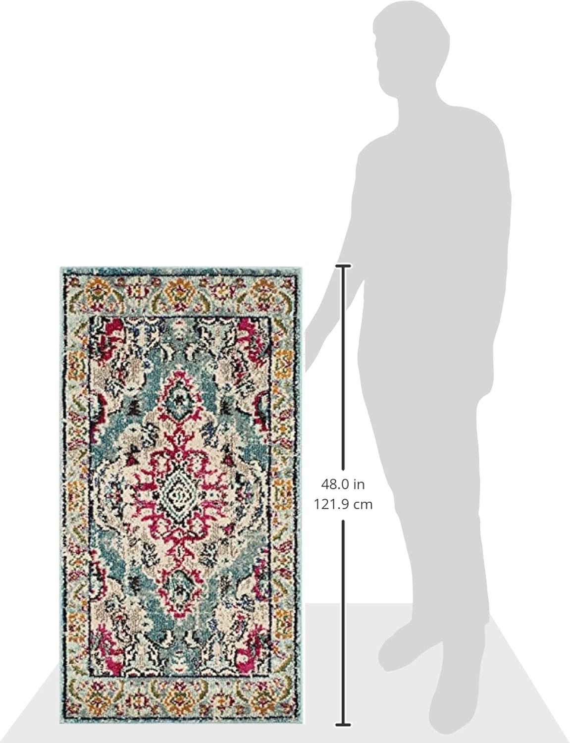 SAFAVIEH Monaco Collection Accent Rug - 2'2" x 4', Light Blue & Fuchsia, Medallion Distressed Design, Non-Shedding & Easy Care, Ideal for High Traffic Areas in Entryway, Living Room, Bedroom (MNC243J)