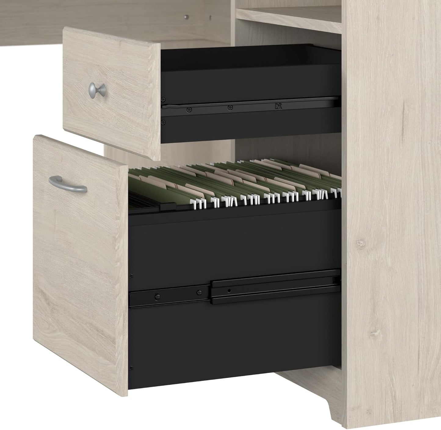 Bush Furniture Cabot 60W L Shaped Computer Desk in Linen White Oak