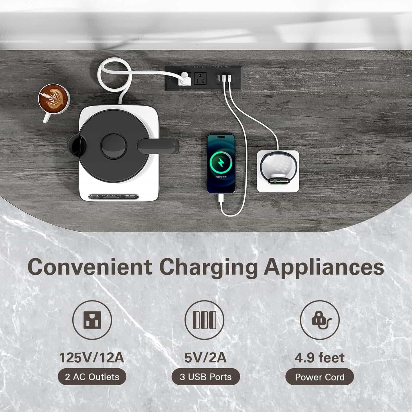 Zarler Bar Cart with Power Outlet Easy to Assemble, LED Home Bar Cabinet for Liquor, 47.3" L x 15.8" D x 36" H Metal Mini Bar Table with 4-Tier Storage, Grey