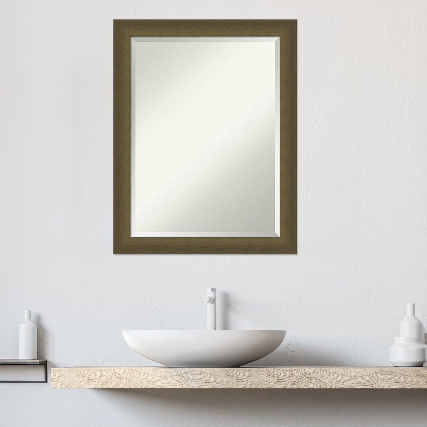 Amanti Art Bronze Bathroom Mirror for Over Sink, 28x22 Blaine Light Bronze Narrow Rectangle Vanity Mirror, Medium Modern Contemporary Frame, Hangs Horizonally and Vertically, Bathroom Wall Decor