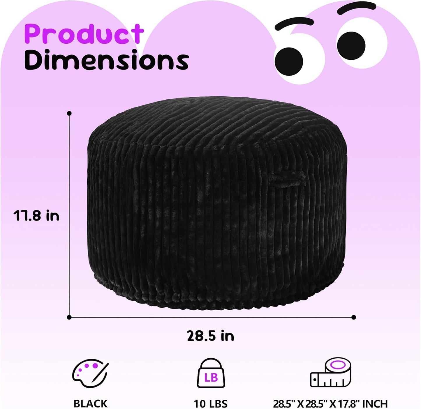 Hobestluk Bean Bag Chairs 2.5FT Bean Bag Chair with Memory Foam Filled & Stripe Plush Cover Small Bean Bag Chairs for Playroom, Living Room, Bedroom (Black)