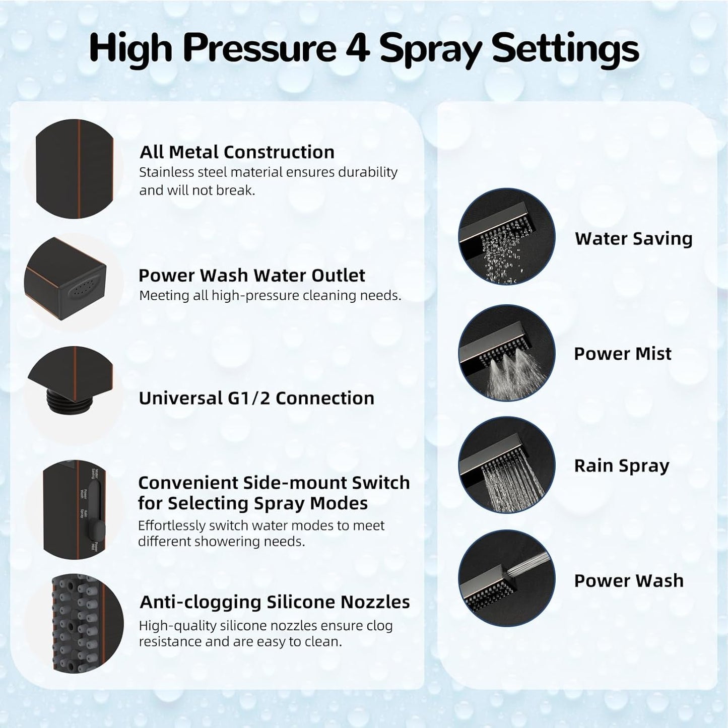 Hibbent All Metal 8'' Rainfall Shower Head, Shower Head Combo, High Pressure Handheld Shower Wand, 4 Sprays, 16'' Adjustable Arc-shaped Extension Arm, 71'' Hose, Showerhead Holder, Oil Rubbed Bronze