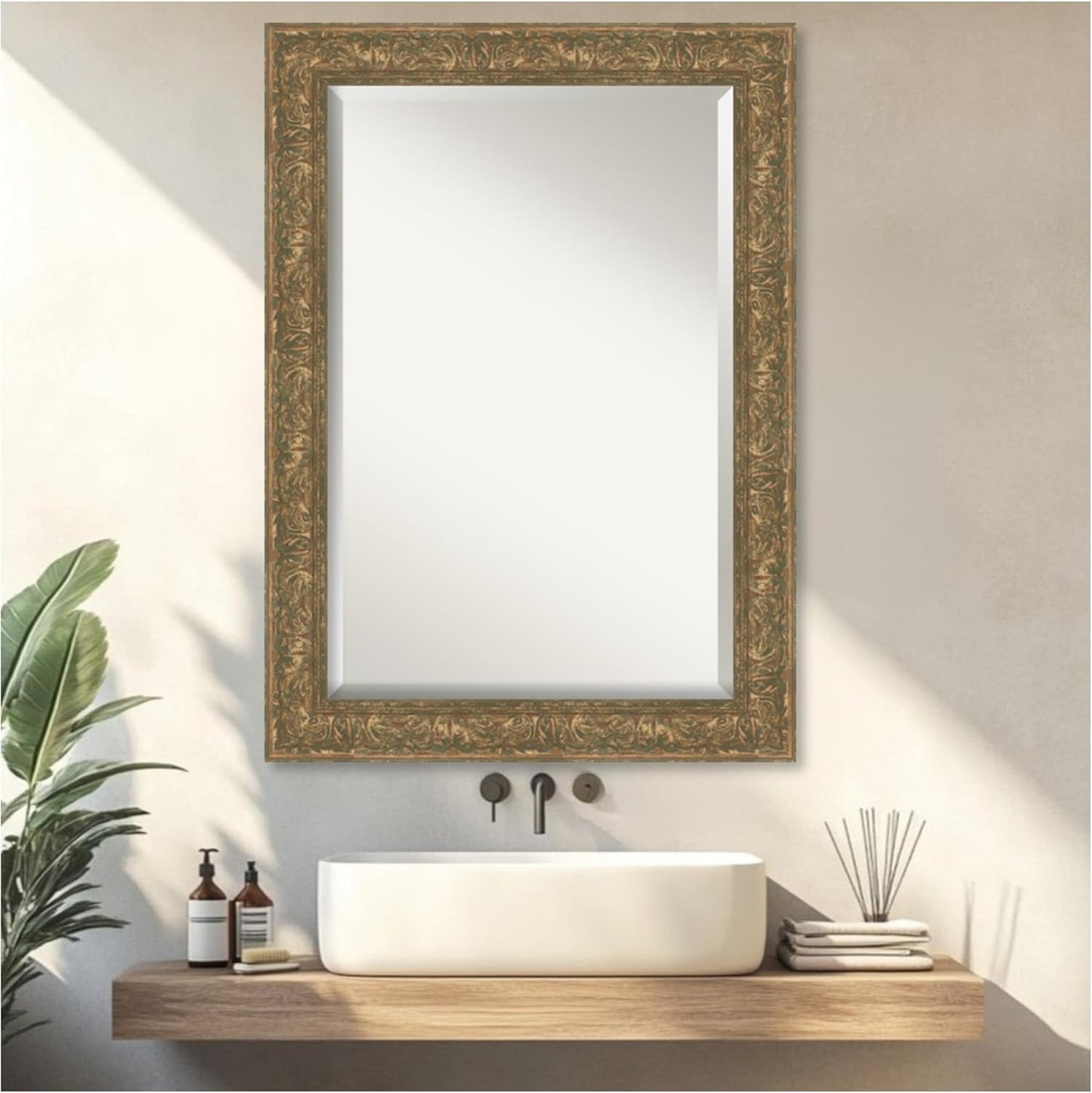 Amanti Art Bronze Bathroom Mirror for Over Sink, 31x43 Luxe Bronze Gold Rectangle Vanity Mirror, Large Traditional Frame, Hangs Horizonally and Vertically, Bathroom Wall Decor, Beveled Edge