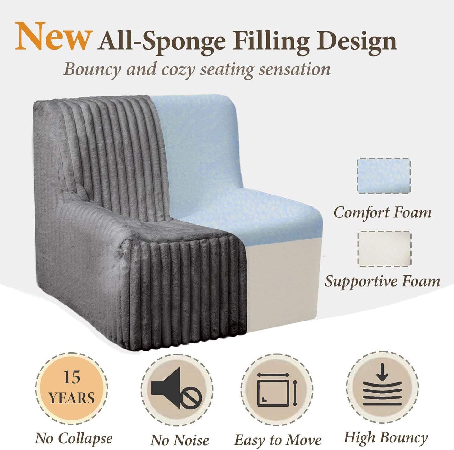 Super Comfy Lazy Sofa Chair, Soft Faux Fur Accent Chair for Living Room, Lounge Armless Floor Couch for Bedroom, Cozy Modern Single Sofa with Mememory Foam to Reading, Gaming (Grey)