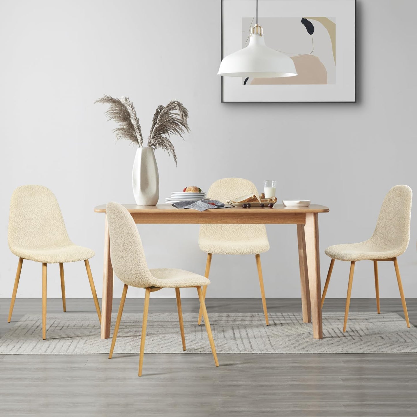 FurnitureR Dining Chairs Set of 4, Upholstered Chenille Fabric Dining Room Seating with Sturdy Metal Legs, Armless Mid-Back Side Chairs for Kitchen, Living Room, Bedroom, Home Office, Beige Cream