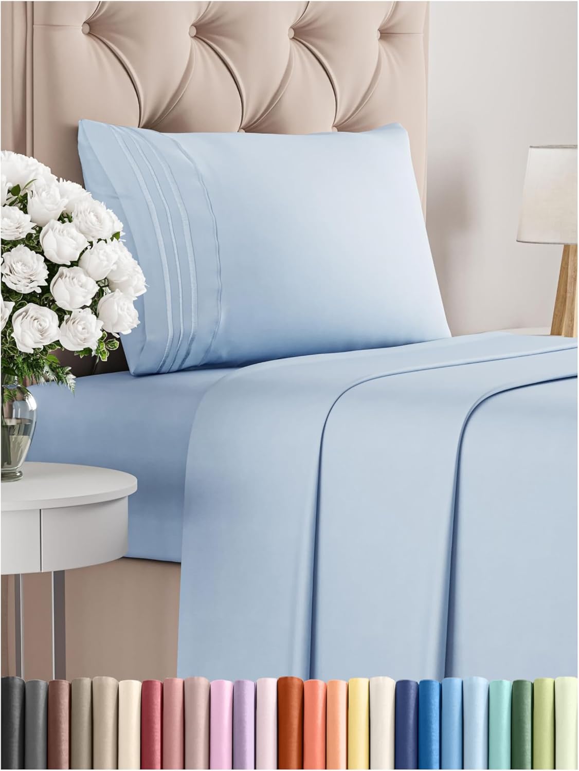 Twin Size 3 Piece Sheet Set - Comfy Breathable & Cooling Bed Sheets Set - Hotel Luxury Bedding for Women, Men, Kids, Teens, Boys & Girls - Deep Pockets, Ultra-Soft, Wrinkle Free - Oeko-Tex - Sky Blue