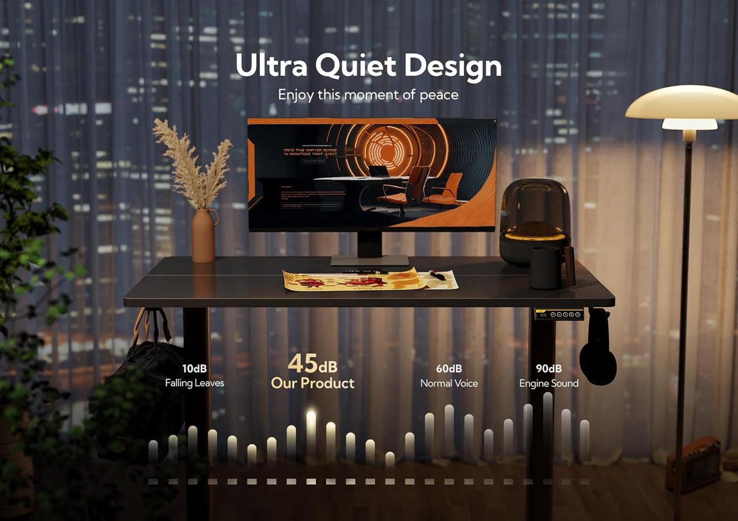 Claiks Electric Height Adjustable Stand Up Desk, 35x20 Inches Sit Stand Desk for Home Office, Black Top/Black Frame