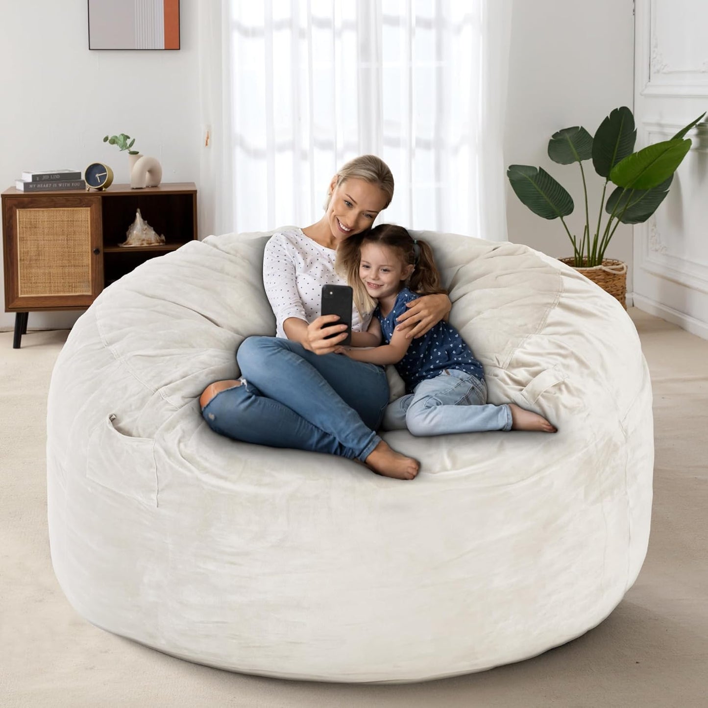 HABUTWAY Bean Bag Chair: Giant 4' Memory Foam Furniture Bean Bag Chairs for Adults with Microfiber Cover 4Ft (Beige)