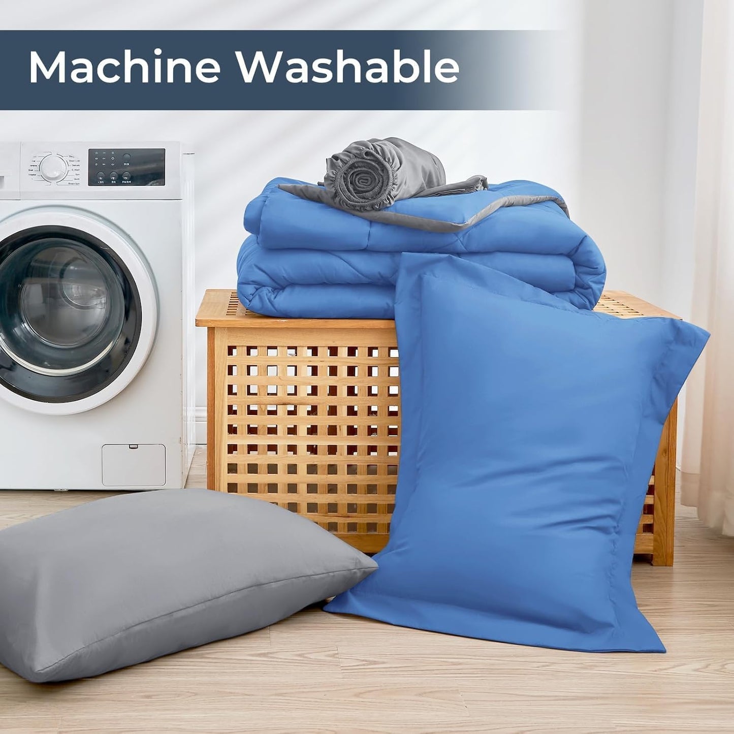 HEVUMYI Royal Blue & Light Grey Twin-XL Comforter Set - 5-Piece All Season Bed in a Bag Twin-XL, Ultra Soft Bedding Set with Comforter, Flat Sheet, Fitted Sheet, Pillowcases, Pillow Shams, Royal Blue