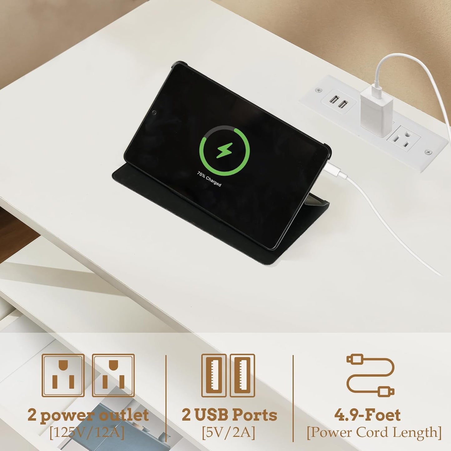 27 inch Wide Nightstand with Charging Station, Bedside Table with Open Shelf, 2 Drawers Small Wood Dresser, End Side Table for Bedroom (2 Pack,White)