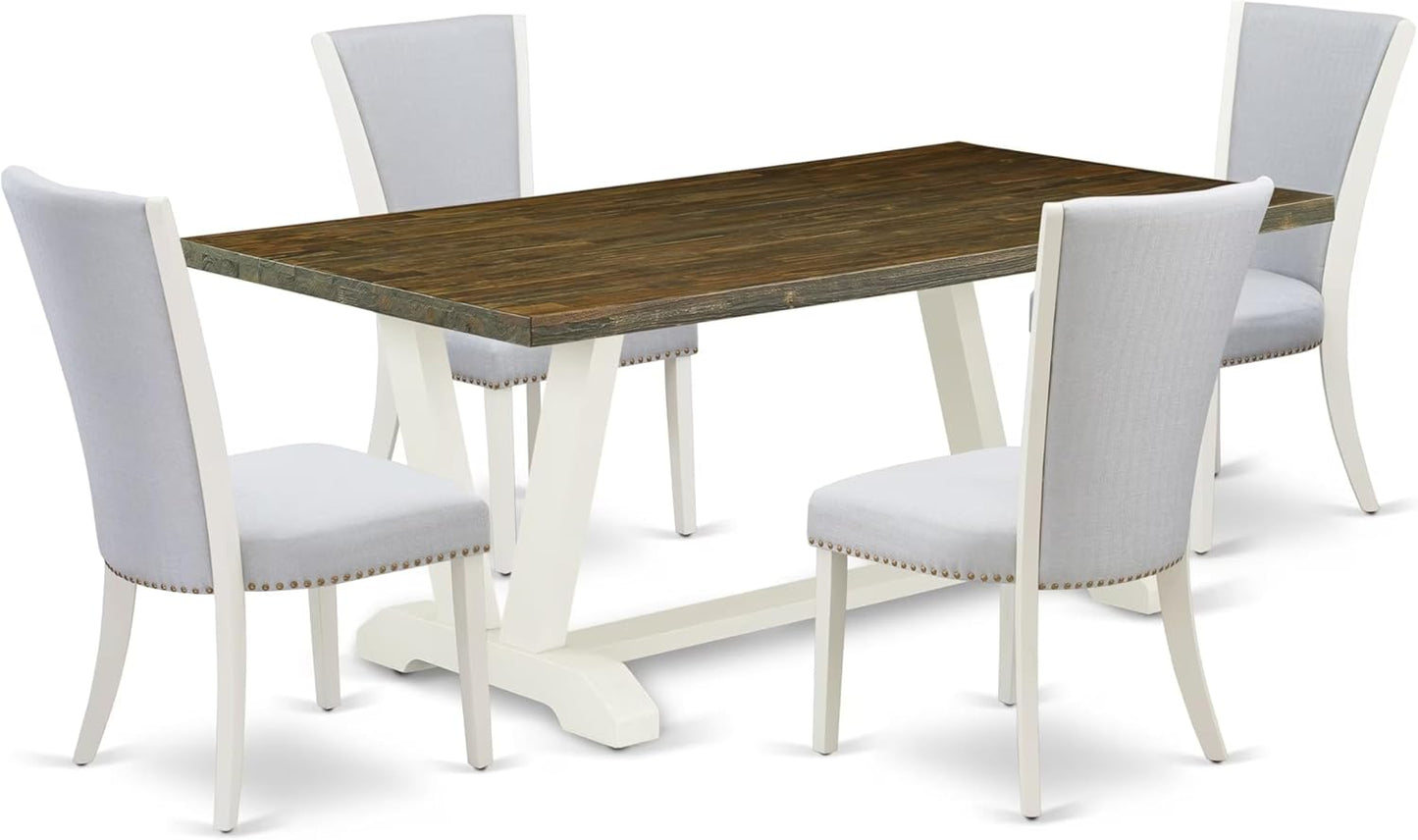 East West Furniture V077VE005-5 5 Piece Dining Table Set for 4 Includes a Rectangle Kitchen Table with V-Legs and 4 Grey Linen Fabric Parsons Dining Chairs, 40x72 Inch, Multi-Color