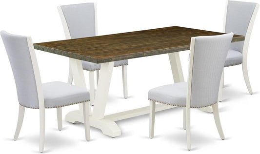 East West Furniture V077VE005-5 5 Piece Dining Table Set for 4 Includes a Rectangle Kitchen Table with V-Legs and 4 Grey Linen Fabric Parsons Dining Chairs, 40x72 Inch, Multi-Color