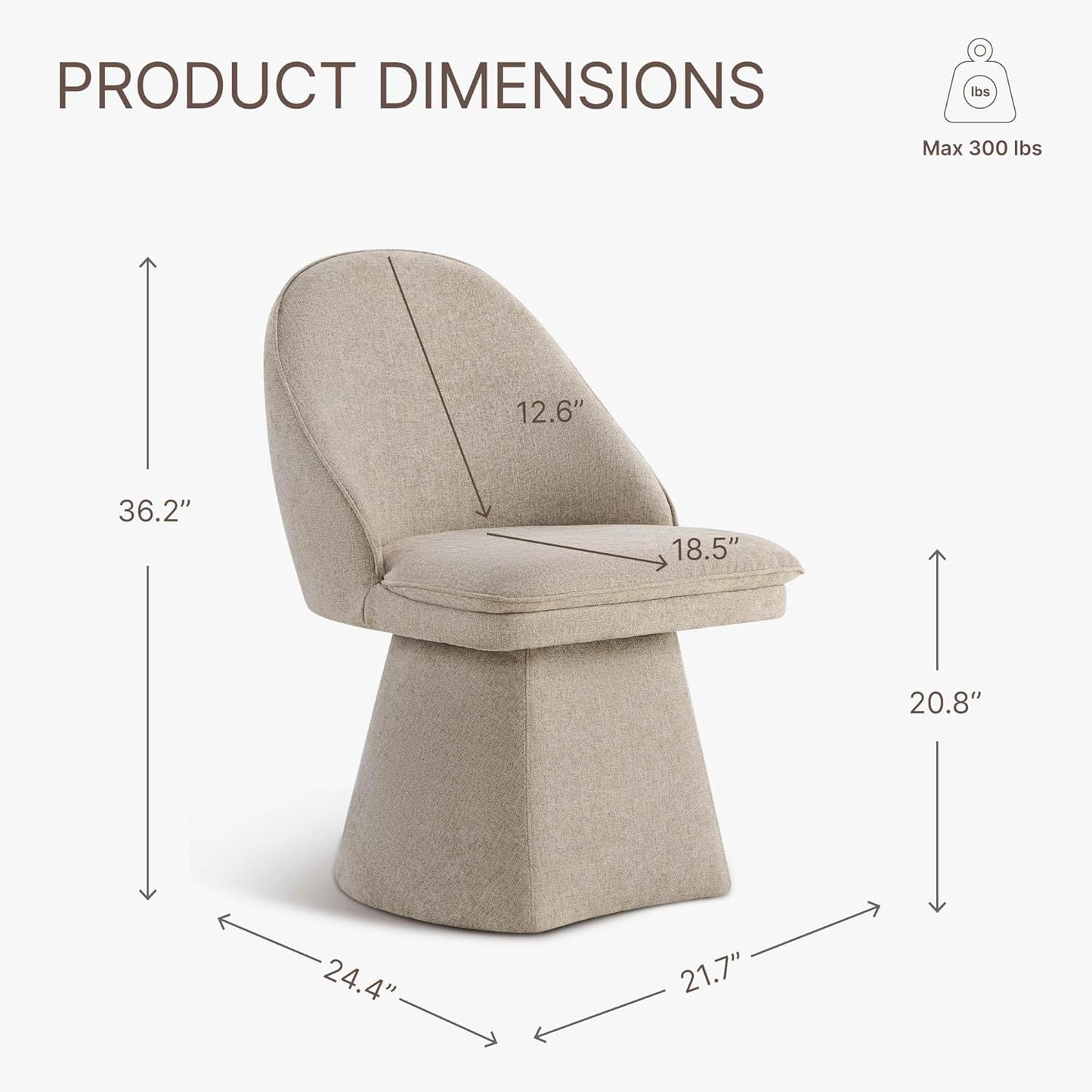 Swivel Dining Chairs Modern Desk Chair Upholstered Linen Fabric Side Chair for Kitchen Dining Room Bedroom,Khaki,4 Box