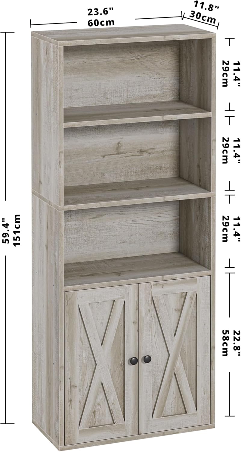 IRONCK Industrial Bookshelves and Bookcases with Doors 11.8 in Depth Floor Standing 5 Shelf Display Storage Shelves Bookcase Home Decor Furniture for Home, Office, Living Room, Bedroom