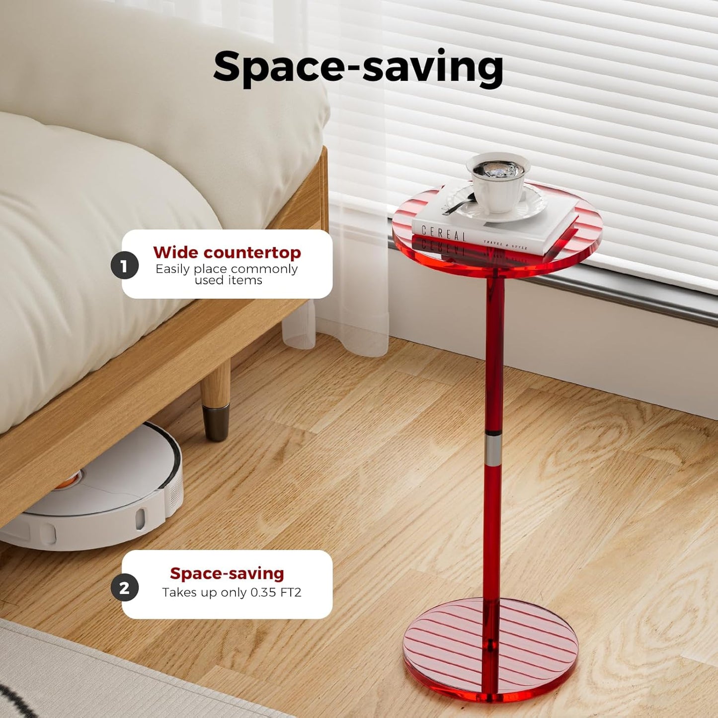 Acrylic Side Table for Small Spaces, Clear Drink Table, 10" L x 10" W x 21.3" H, Round End Table for Living Room, Bedroom, Office, Easy Assembly